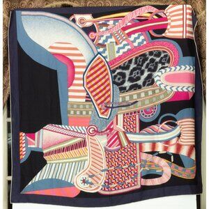 HERMES  LA SELLE IMAGINAIRE CASHMERE/SILK LARGE SCARF